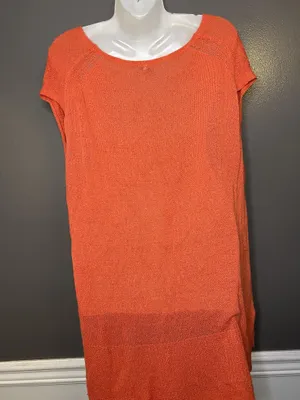 Free People Sweater Tunic Womens Medium Orange Open Knit V Neck Sleeveless Boho thumbnail 6