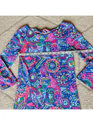 Lilly Pulitzer Style Bright Neon Long Sleeve Shift Dress Blue Pink Tropical XXS thumbnail 5
