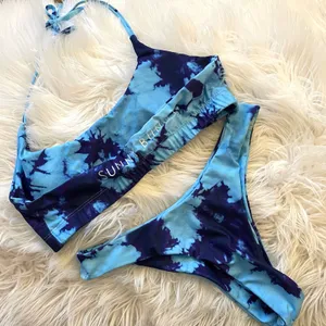 Sunny Bunny Tie Dye Halter Bikini Top Cheeky Bottoms Set Blue Raspberry S 0 2 thumbnail 6