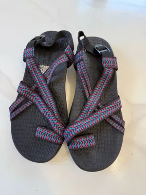 Airwalk Womens Black Sandals with Pink & Teal Patterned Straps thumbnail 4