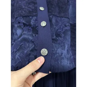 Lady Dorby Vintage 90s Navy Blue 2 Piece Maxi Dress and Lace Vest Set Plus 18W thumbnail 3