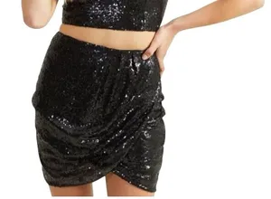 Altar'd State Black Sequin Skirt Size XS Lined Faux‎ Wrap Front Going Out Party thumbnail 1