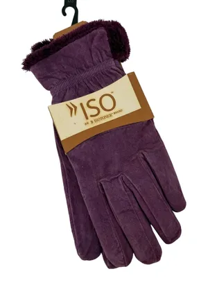 Isotoner Gloves‎ Blackberry Purple Women L Genuine Leather Faux Fur Trim New thumbnail 1