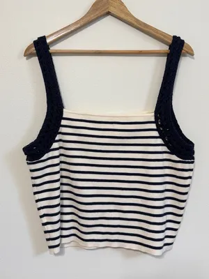 Aerie Knit Crochet Tank Top Size XXL Stripe Navy White Summer Beach Boho thumbnail 5
