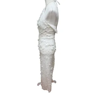 The New Arrivals White Sequin Embellished Halter Maxi Dress Bridal Size 36 thumbnail 4