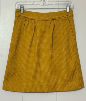 Boden Textured A-Line Skirt Mustard Yellow Size 2R Cotton Blend Pockets thumbnail 1