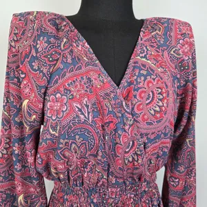 Anthropologie Boemo Teal Paisley Smocked Waist Tiered Maxi Dress Sz S Boho Retro thumbnail 3
