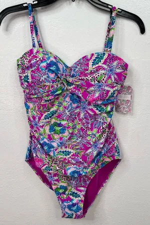 Stella Parker One Piece Swimsuit Womens Size L Purple Multicolor Floral thumbnail 1