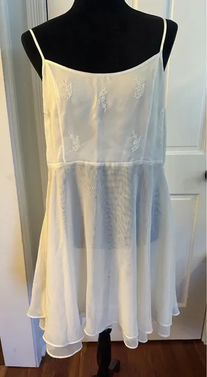 Lord & Taylor Babydoll Nightie Chemise Chiffon Embroidered Flowers Vintage Large thumbnail 1