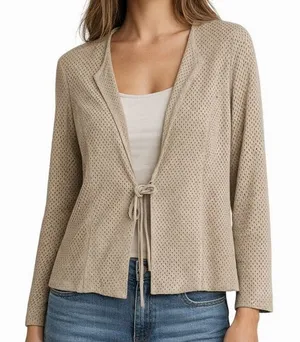 Vintage Belle Sport Pig Suede‎ Leather Jacket Large Tan Perforated Boho Layering thumbnail 1