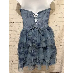 SENI & CADE Women's Fit & Flare blue Floral Corset Dress Size Medium thumbnail 6
