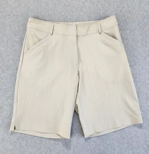 Nike Golf‎ Dri Fit Flat Front Shorts Beige w/ Stripes Women's Size 10 Medium thumbnail 1