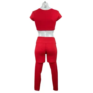 Set Active Red Short Sleeve Scoop Neck Crop Top Leggings Athletic Set Size S thumbnail 3