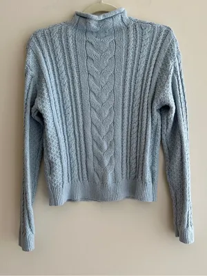 J. Crew Women’s Rollneck Cable Sweater, Light Blue, Size Small, 90s Sweater thumbnail 11