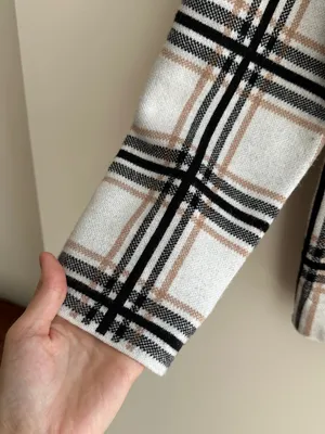 Rachel Zoe Women’s Plaid Sweater Jacket, Black/White/Tan, Fall Outerwear, Large thumbnail 5