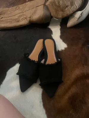Ladies black frayed flats thumbnail 2