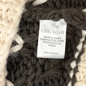 CHICWISH Color Block Hand Knit Chunky Cardigan Sweater Smoke Medium Large thumbnail 12