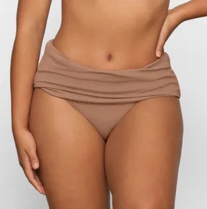 SKIMS Swim Ruched High Waisted Skimpy Bikini Bottom Nude Medium EUC thumbnail 1