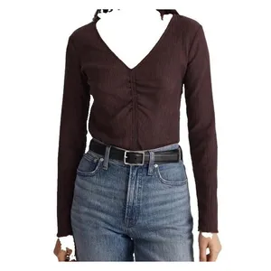 Madewell Shirred V-Neck Long-Sleeve Brushed Ruched-Front Top Size M thumbnail 6