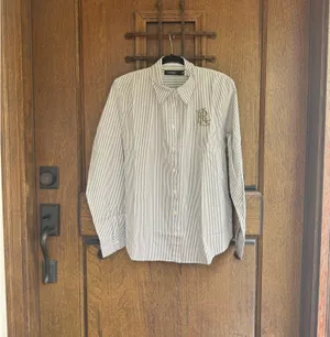 POLO RALPH LAUREN Grayish Green Relaxed Striped Broadcloth Shirt Size XS thumbnail 2
