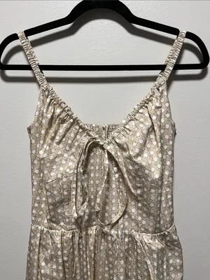 HILL HOUSE (NWT) The Juliana Midi Dress in Basketweave, Beige/White, Size M thumbnail 5