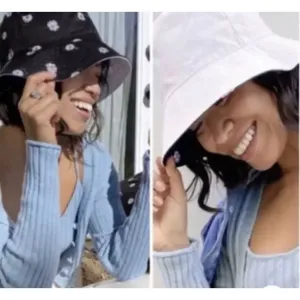 Alice + Olivia Daisy Print Reversible Bucket Hat Black / White One Size thumbnail 3