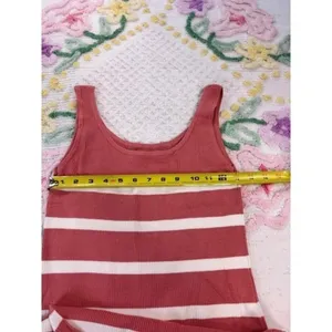 Time and Tru Coral Pink White‎ Striped Ribbed Knit Maxi Dress Sleeveless Small 6 thumbnail 5