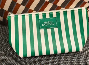 Mario Badescu Emerald Green and White Striped Pouch thumbnail 1