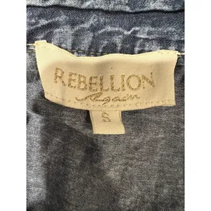 Rebellion denim puff sleeve button down short shirt dress with a tie waist S thumbnail 6