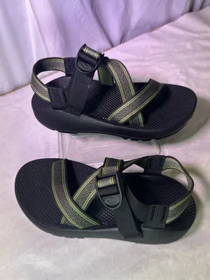 Chacos Black Sandal with Olive and Tan Striped Webbing thumbnail 2