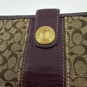 Coach Signature C Flap Brown Burgundy Canvas Wallet thumbnail 2