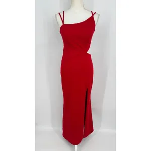 La Femme Gown Size 4 Red Asymmetrical Neck Strappy Back High Slit Evening Formal thumbnail 6