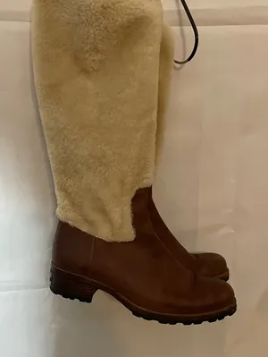 UGG Cream and Brown Heeled Boots vintage Australia Ugg women tall boots thumbnail 1