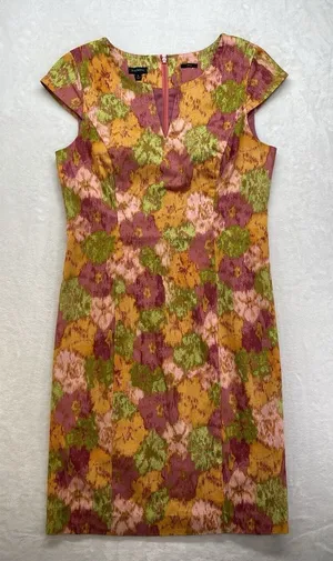 Talbots Shift Dress Womens 6 Pink‎ Green Retro Mod Floral Faux Pockets thumbnail 1