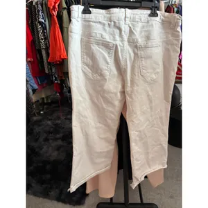 By Billie Womens White Denim Crop Jeans Raw Hem Straight Leg Size 32 L thumbnail 3