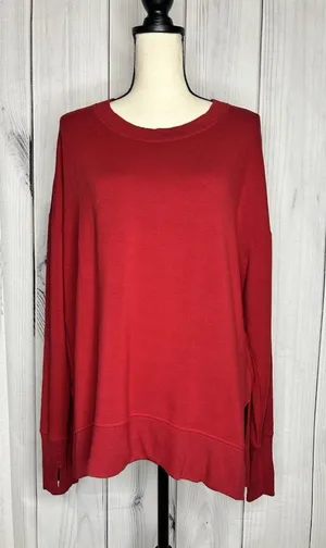Athleta Coaster Luxe Sweatshirt Red Tencel Modal Pullover Sz L High Low Hem thumbnail 1