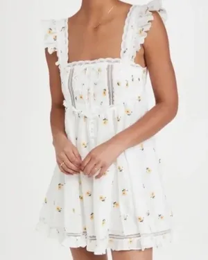 For Love & Lemons Leanne Mini Dress White Floral Embroidered Size Small thumbnail 1