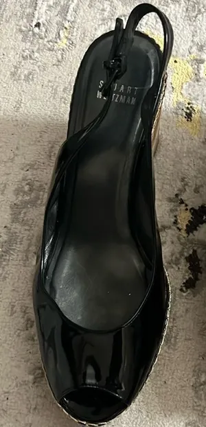 Stuart Weitzman black patent cork wedge size 9 thumbnail 1