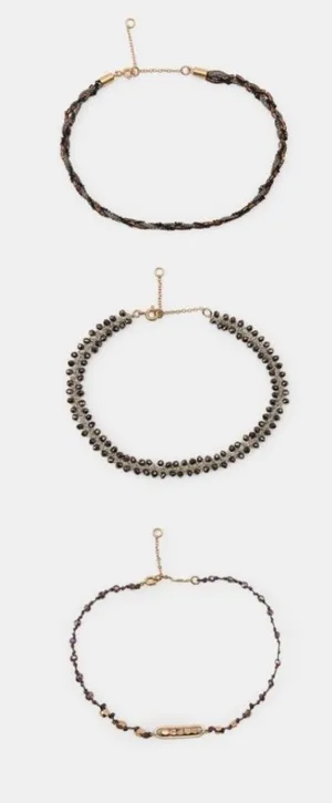 Zara Pack of 3 Cord Beaded Metallic Adjustable Anklets Gold Silver Brown NWT thumbnail 1