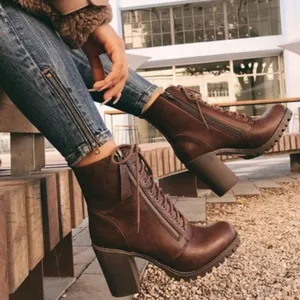 Soda Brown Lace Up Combat Boots thumbnail 1