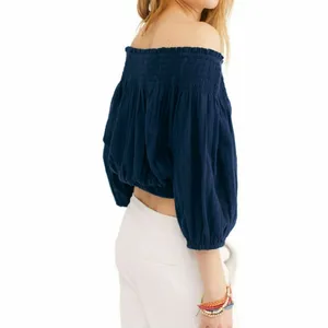 Free People We the Free Navy Blue Dancing Till Dawn Off Shoulder Crop Top XS thumbnail 2