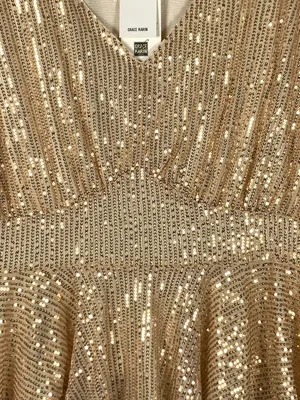 Grace Karin Womens Top 1XL Gold Sequin V Neck Batwing Peplum Party Blouse thumbnail 7