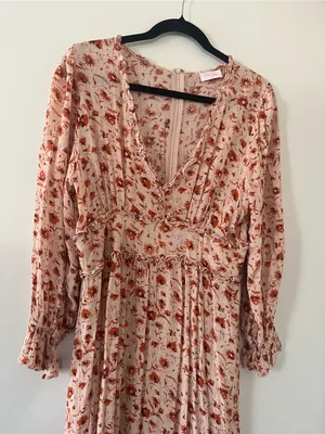 Orange Floral Long Sleeve Maxi Dress Large Cottagecore Prairie Romantic thumbnail 2