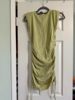 ASOS green ruched mini dress with shoulder pads thumbnail 4