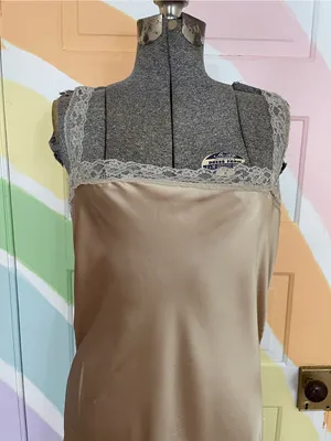 By Anthropologie Reversible Lace-Trimmed Sleep Dress Satin Gold Cutout Sz L 🧡🎀 thumbnail 5