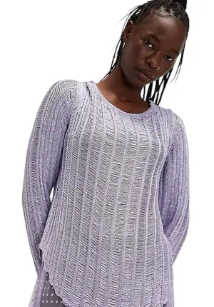 Free People Let's Dance Long Sleeve Open Back Ladder Lilac‎ Knit Sweater S New thumbnail 1