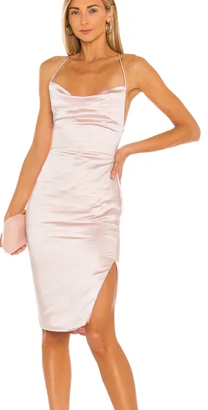 Superdown Pastel Pink Satin Slip Dress XS Party Ruched Cocktail Midi Revolve NEW thumbnail 1