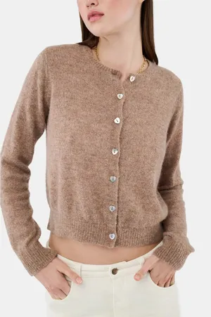 Roller Rabbit Lurex Shine Moxie Cardigan Alpaca mix in tan camel sz S thumbnail 1