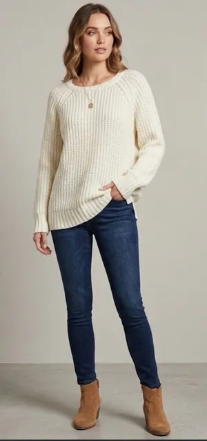 American Eagle Jegging Sweater Ivory Sparkle Knit Scoop Neck Large. thumbnail 1