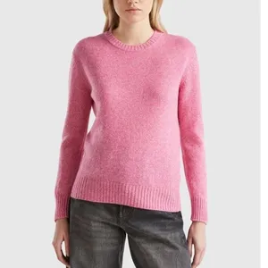 NEW H&M WOOL Sweater Medium Crew Neck Long Sleeve Ribbed Hem bubble gum pink thumbnail 2